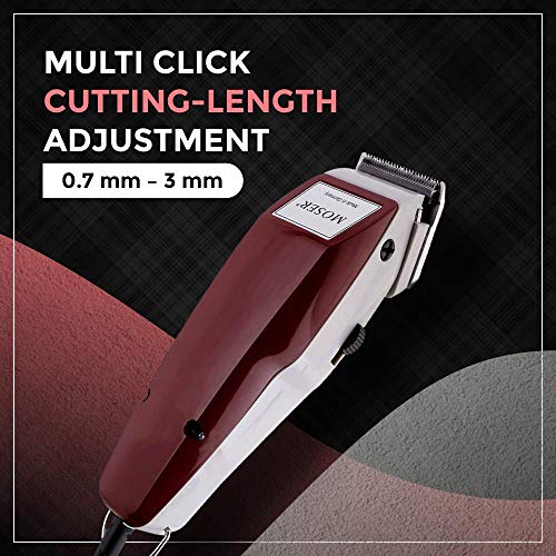 Image of Wahl Unisex 01400-0016 Corded Steel Moser Classic Professional Hair Clipper; 0.7-3 mm; Stainless Steel Star Blades For Precision Cutting; Red