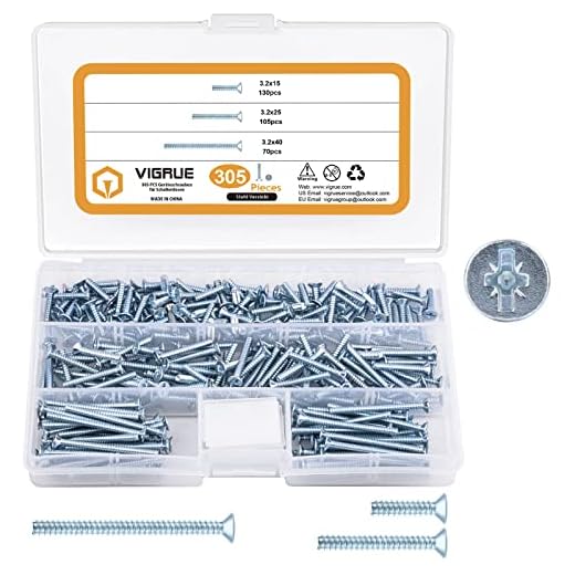 VIGRUE 305 Stück Geräteschrauben für Schalterdosen, Dosenschrauben 3,2x15mm, 3,2x25mm, 3,2x40mm, Steckdosen Schrauben aus Stahl Verzinkt mit PZ1/Schlitz