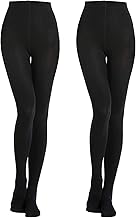 MANZI 2 Pairs Women's Fleece Tights 400 Denier Black Footed Thermal Warm Winter Tights