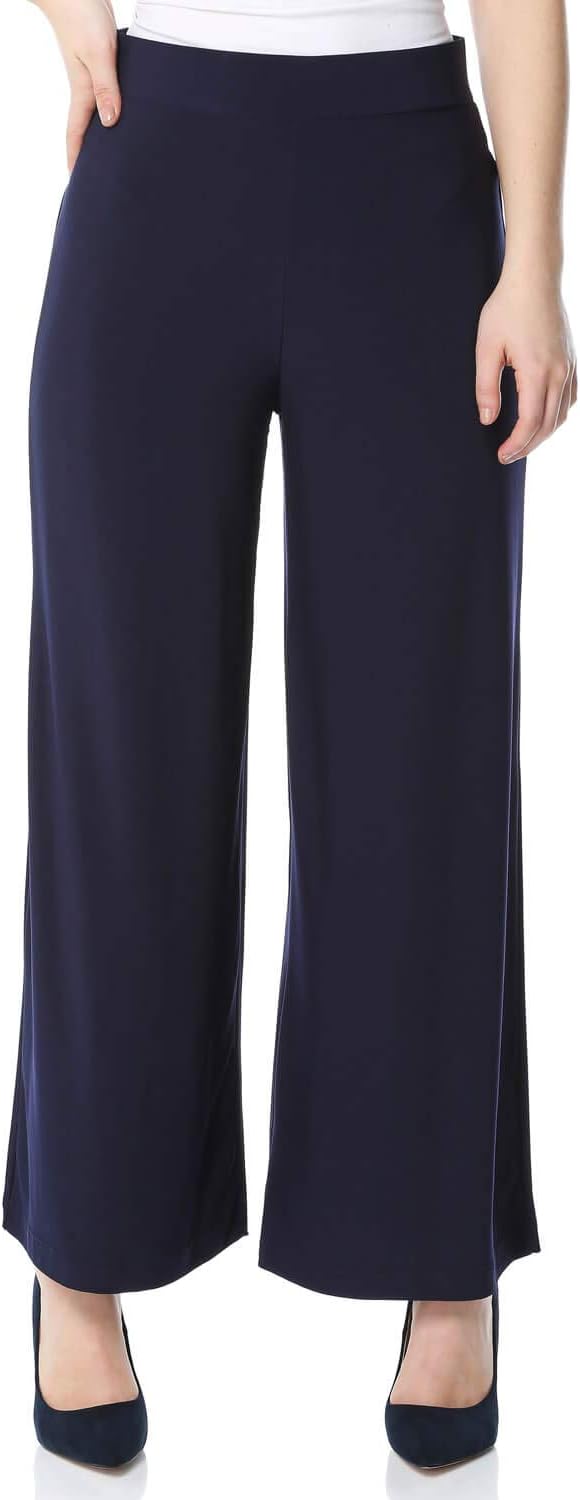Roman OriginalsWide Leg Trousers for Women UK Ladies Palazzo Pants Evening Jersey Elasticated High Waist Smart Flared Culotte Office Work Going Out Loose Crepe Bottoms