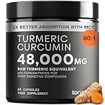 Turmeric Curcumin - 48000mg from a 60:1 Extract with 95% Curcuminoids - 800mg Per Serving - Black Pepper & MCT Oil for Enhanced Absorption - Third-Party Lab Tested - 60 Capsules
