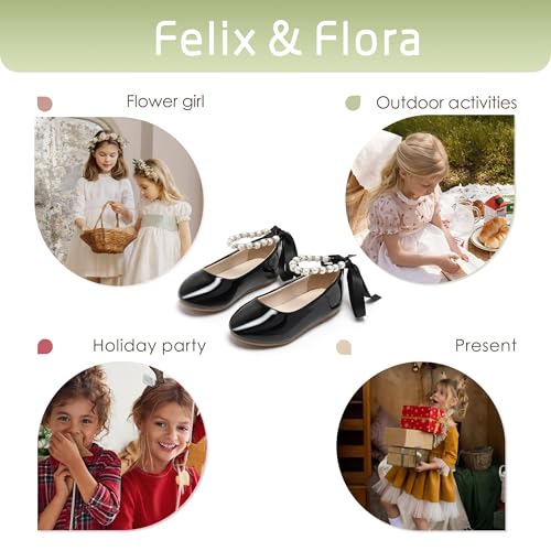 Image of Felix & Flora Girls Toddler Little Ballet Shoes - Flower Girls Mary Jane Flats Dress Shoes Party Wedding