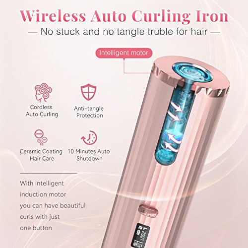 Rizador de pelo automático, rizador de pelo portátil, rizador inalámbrico antiarrugas, 6 temporizador/temperatura, USB recargable, pantalla LCD, para pelo largo y corto Styler - imagen 2