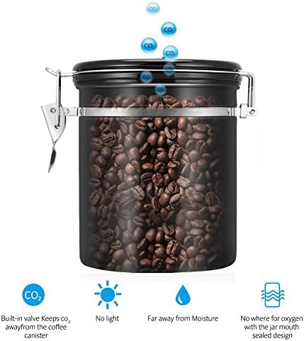Stainless Steel Coffee Tea Beans Container With Venting Valve Total Protection From Oxidation(Black)