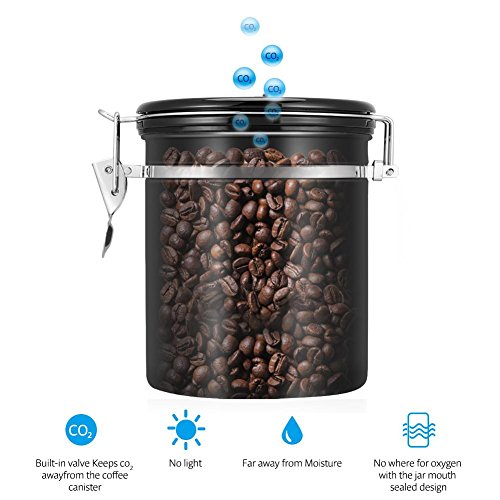 Prexey 1.5L 304 de acero inoxidable hermético granos de café contenedor recipiente de almacenamiento lata(黑色) - Imagen 5