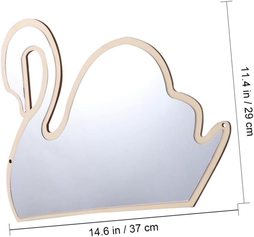 Swan Shape Wooden Mirror Safe Boy Girl Mirror for Boys and Girls Room Decor Easy Install