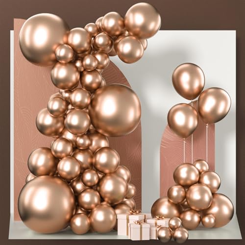 PartyWoo Metallic Rose Gold Balloons 85pcs Chrome Champagne Gold Color