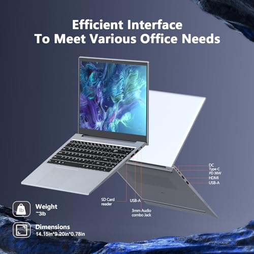 Image of Laptop Gaming,with Backlit Keyboard-Core Laptop i3 (2C /4T, Up to 3.2GHz), 12GB DDR4 RAM+512GB NVMe SSD, 15.6 inch FHD IPS 180 Viewing Angle, WiFi&Bluetooth-Aluminum Portable Laptop Computer-Metallic Grey