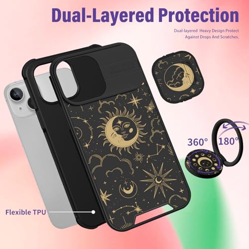 Image of Funermei for iPhone 13 /for iPhone 14 Case - Women Girls Cute Phone Cover Girly Pretty Aesthetic Sun Moon Stars Unique Design with Camera Cover Funda for Apple for iPhone 13 /for iPhone 14