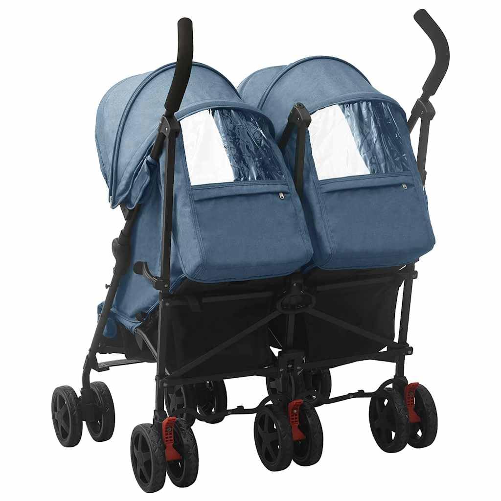 Passeggino gemellare, in acciaio/lino, blu navy