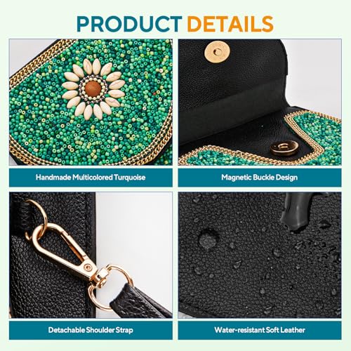 Image of Small Beaded Crossbody Bag for Women, Boho Cell Phone Shoulder Purse Wallet with Handcrafted Colorful Beads