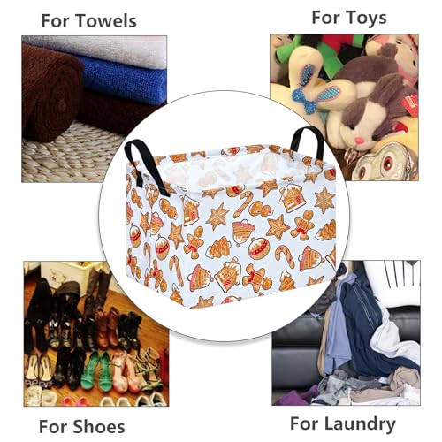 Image of MAIZMZ Christmas Storage Basket,Kids Gifts Empty Baskets Gingerbread Santa Claus Organizer Bins Foldable Nursery Hamper Waterproof Clothes Toy Bin Book Shelf Closet Cube Xmas Party Decor