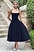 Memoriesea Women's Elegant Square Neck Swing A Line Wedding Evening Party Midi Dress Navyblue