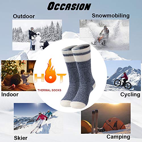 Winter Thick Whermal Socks For Women, Three Street Trapping Insulated Heated Boot Thermal Warm Winter Skiing Hiking Crew For Cold Weather,Hot Heat Winter Slipper Indoor Home Sleeping Socks Light Navy 2 Pairs #TOP3