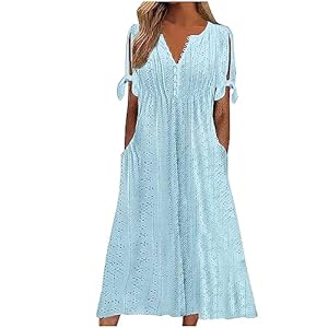 Gcvizuso Summer Dresses For Women 2024 Casual V-Neck Short Sleeve Dress Solid Button Boho Dress Long Sun Dresses With Pocket 1 51am9hg7 al. sl500 . ss300