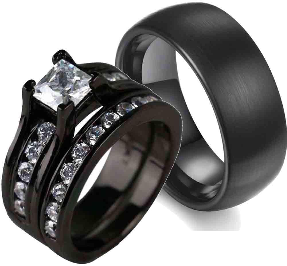 Couple Rings Black Gold Filled Princess cut Cz Ireland Ubuy