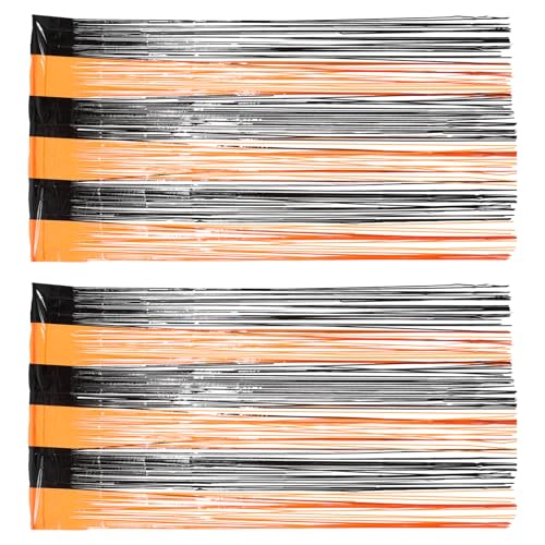HANABASS Elegant Halloween Party Supplies 2pcs 1m x 2.5m Black Orange PVC Fringe Tassel Curtain for Decor