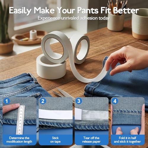 WUSAIRX No Sew Hemming Tape Fabric Adhesive, 3 Rolls Heavy Duty Iron on Hem Tape for Pants, 0.4 Inch Double Sided Stitch Witchery for Curtains, Jeans, Clothing (3, 0.4 in*33 FT)