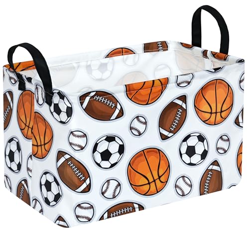 Image of Football Pattern Storage Basket Gift Laundry Bins Collapsible Storage Baskets Box Laundry Nursery Hamper for Home and Office Decoration with Handles