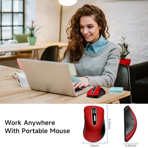 Image of memzuoix 2.4G Portable Wireless Mouse, 1400 DPI Mobile Optical Cordless Mice with USB Receiver for Computer, Laptop, PC, Desktop, MacBook, 5 Buttons, (Red)