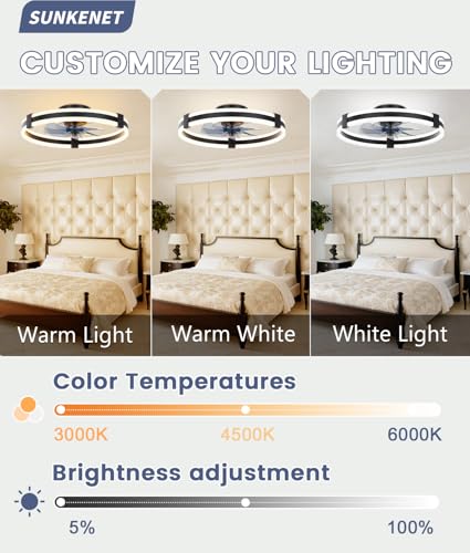 Ceiling Fans with Lights and Remote, 50cm LED Ceiling Fan Light, 3000K-6500K Dimmable Smart Fan Ceiling Light, 6 Wind Speeds & Reversible, Black Queit Fan Light Ceiling for Bedroom - Image 3