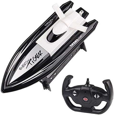 HighSound Remote Control Boat, High Speed 1:16 Racing RC Boats, 2.4GHz Transmitter with Extra Battery Set, Freshwater Only (Black)