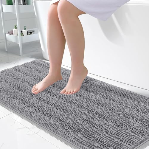 Image of OLANLY Thick Large Bathroom Rugs 50x30, Extra Soft Absorbent Chenille Striped Bath Rugs, Rubber Backing, Machine Wash Dry, Bath Mats for Bathroom Floor, Tub and Shower, Home Decor Accessories, Grey