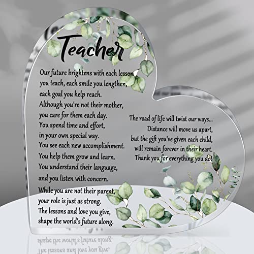 Unittype Teacher Appreciation Gifts Heart Acrylic Keepsake and Paperweight Teacher Appreciation Decorations Thank You Gifts Table Decor for Staff Employee Graduation