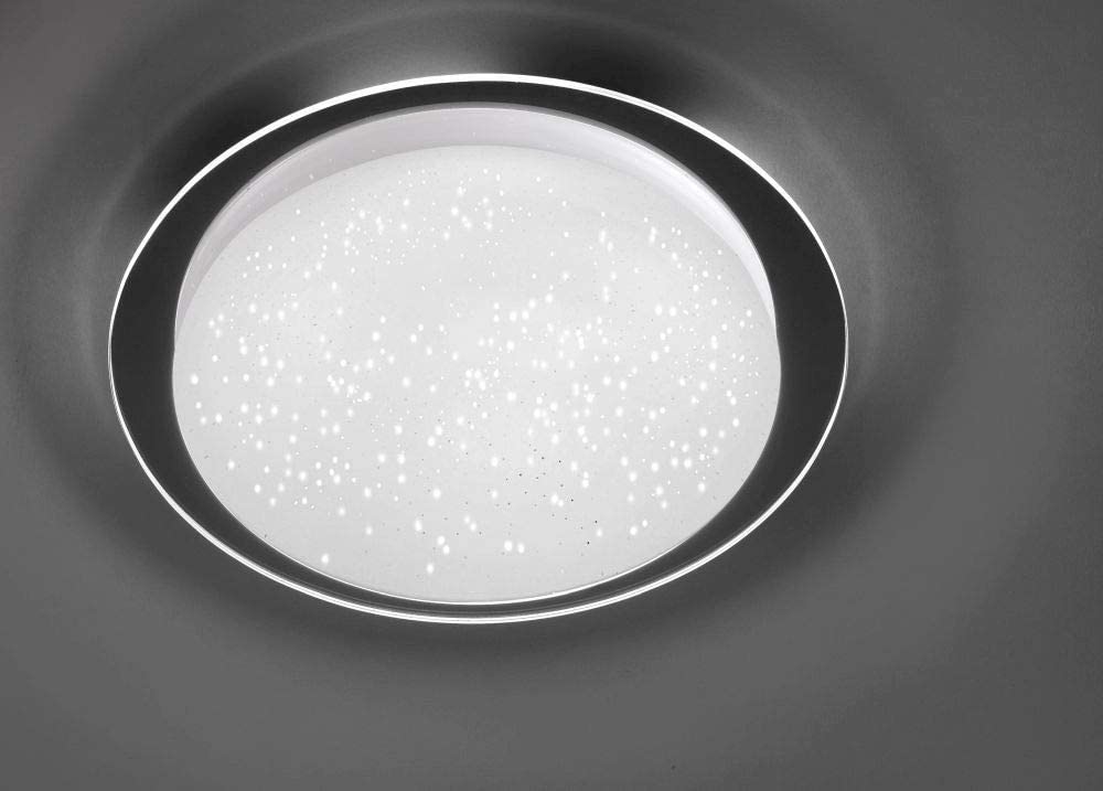 LeuchtenDirekt LED Deckenleuchte, D=38cm, Chrom, Sternenhimmel IP44 Bad | spritzwassergeschützt, Dimmbar über Wandschalter, Farbtemperatur einstellbar, Warmweiss - Kaltweiss, Badlampe