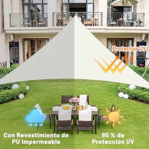 Miniatura 3 de Love Story Toldo Vela De Sombra Impermeable Triangular 2x2x2m Protección Rayos Uv Pes Toldos Para Patio, Exterior Terrazas, Jardín, Balcon Crema