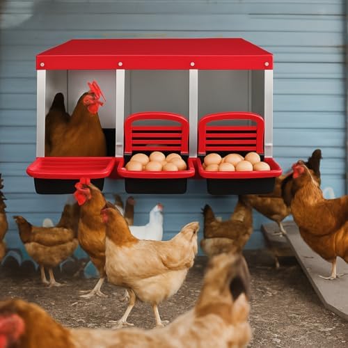 Chicken Nesting Boxes for Chickens,3 Compartment Metal Roll Away Nest Box for Chicken Coop,Chickens Laying Egg, Lid Cover to Protect Eggs,Easy Egg Collection,Hen Roosting Boxes — view 6