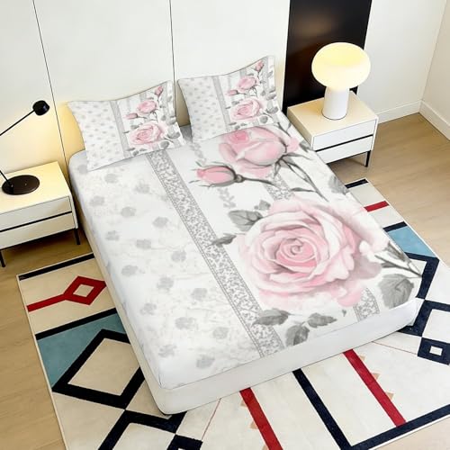 Drap housse imprimé 3D rose microfibre grande poche 90x200 - 6