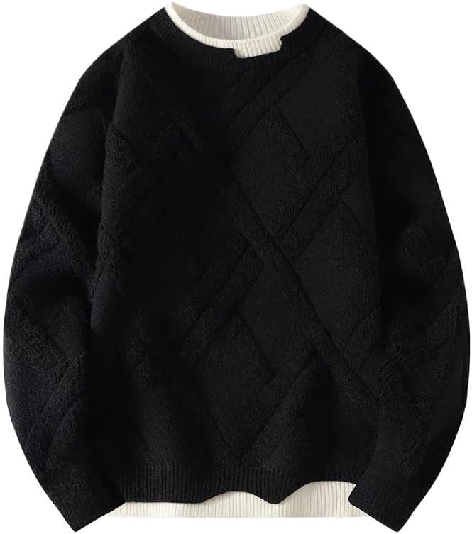 Men's Winter Thick Warm Sweater Pullover Round Neck Loose Top Base Shirt