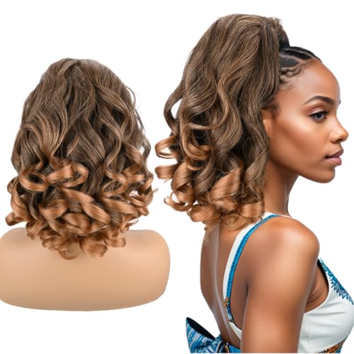 Allreetress Paardenstaartverlenging, 40,6 cm kinky rechte paardenstaart trekkoord paardenstaart voor zwarte vrouwen Yaki recht met krullende uiteinden synthetisch haarstukje haarverlenging