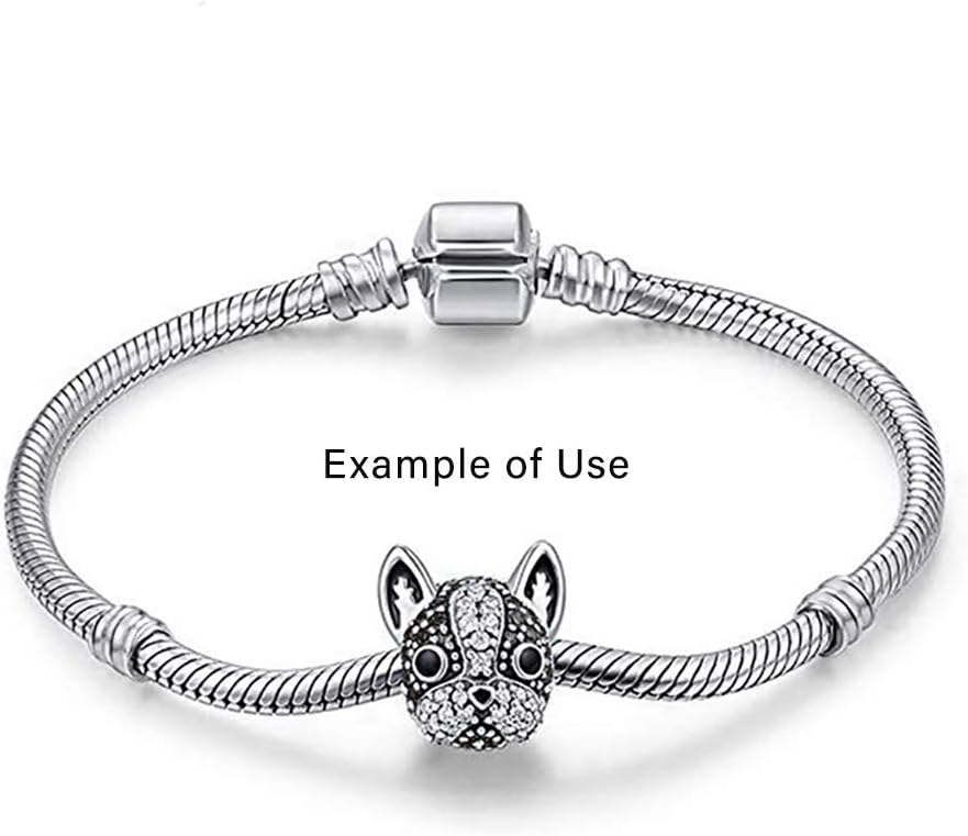 French Bulldog Charm for Women by Ginger Lyne | Frenchie or Boston Terrier Brown or Black Dog Charm for Bracelet or Necklace Round European Style Bead Sterling Silver CZ Cubic Zirconia Gifts for Mom