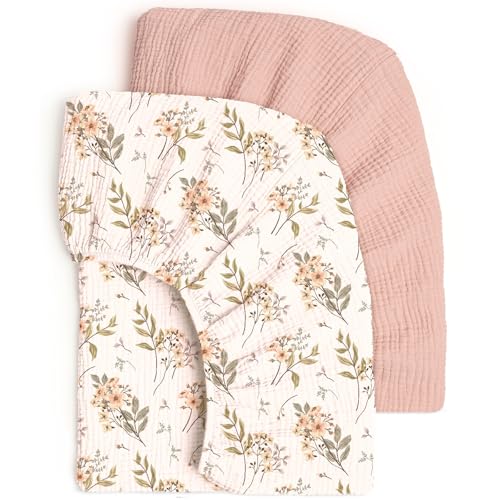 Image of lulumoon Fitted Crib Sheets 2-Pack: Soft Muslin Cotton for Standard Crib - Boho Floral Pattern Print for Baby Girls Nursery Bedding & Gift