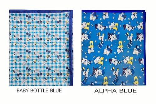 Image of EcoSoft Plastic Sheet,PVC Sheet for Kids,Rubber Sheet for Babies,Bed Wetting Protector(90 x 135 cm) (Blue Alphabet & Blue Baby Bottle)