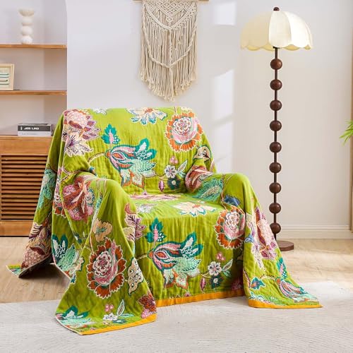 Image of XIBLC Fall Throw Blanket, 100% Cotton Soft Rustic Boho Throw Blanket for Bed, 60 inchx80 inch Farmhouse Decor Bed Flower Blankets, Light Weight Reversible Bohemian Throw Quilt