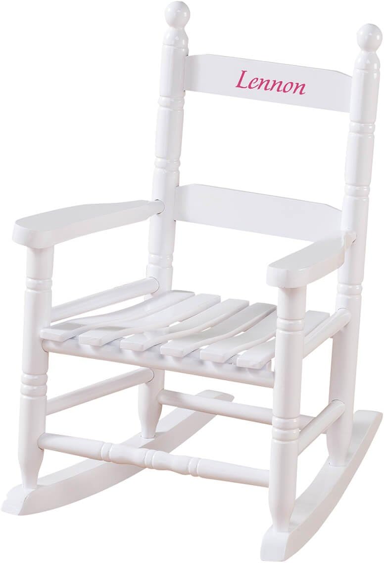 Miles Kimball Custom Childs White Rocker - Pink Font