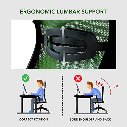 Flexispot Office Chair Home Office Desk Chairs With Wheels Computer Chair With Lumbar Support Swivel Headrest Green #TOP3