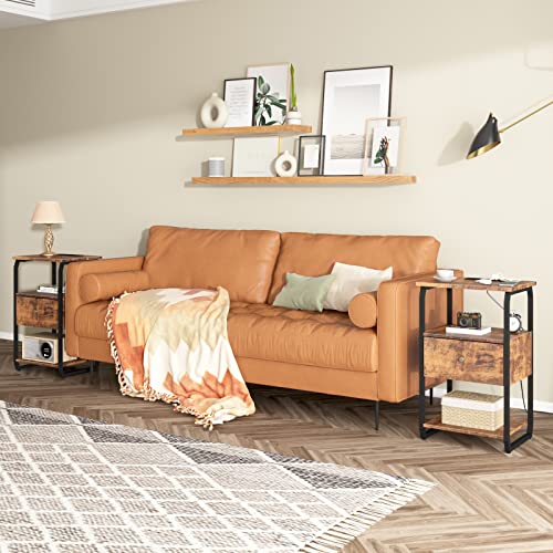Khljju Nightstand With Charging Station, Bedside Tables With Usb Ports And Outlets, Side Table With Drawer For Small Spaces, Vintage End Table For Bedroom, Living Room #TOP1