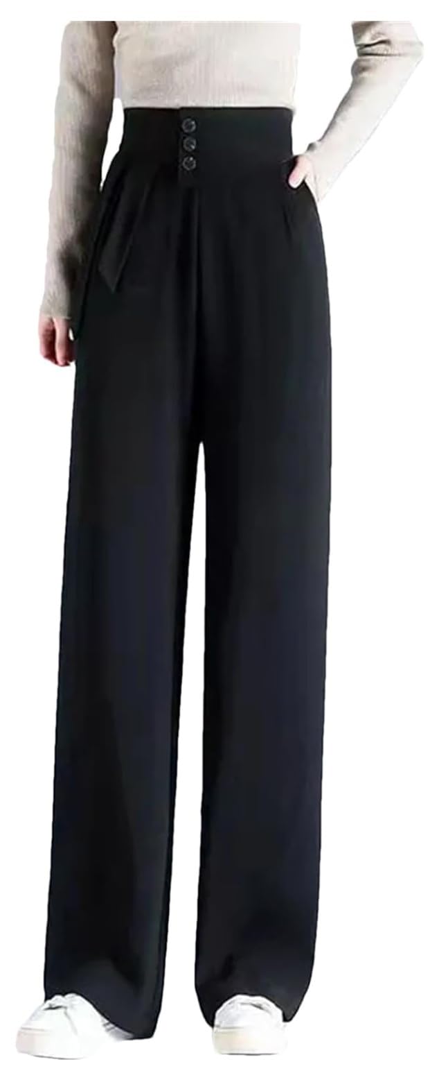 Womens Loose Straight Pants with High Waist and Pockets
