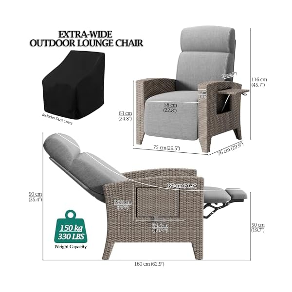 Patioco Rattan Relaxsessel mit Liegefunktion und Tisch