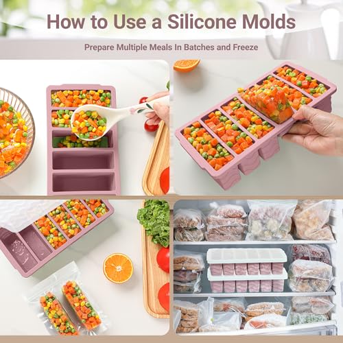 Image of 1 /2 Cup Silicone Freezer Molds with Lid, 2-Pack Silicone Freezer Trays for Soup, Sauce & Broth - Meal Prep Containers, Large Ice Cube Tray, Oven & Dishwasher Safe