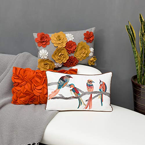 Kingrose Handmade 3D Flower Accent Throw Pillow Cover Decorative Pillowcase Solid Rectangle Cushion Cover For Sofa Bed Living Room Couch Home Decor 12 X 20 Inches Wool Orange #TOP4