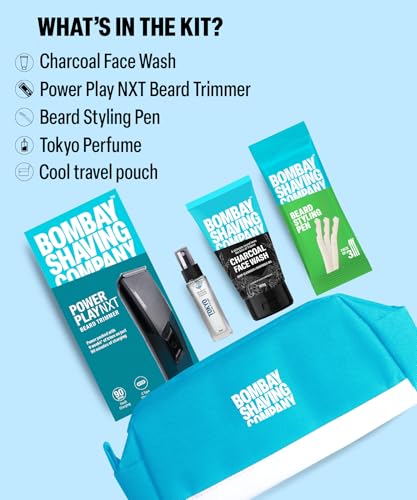 Image of Bombay Shaving Company Beard Trimmer Kit For Men | Power Play Nxt Beard Trimmer | Charcoal Face Wash | Beard Styling Pen | Tokyo Perfume | Travel Pouch | Beard Trimming Starter Kit | Beard Trimming Kit For All Skin Types | Travel Kit For Men