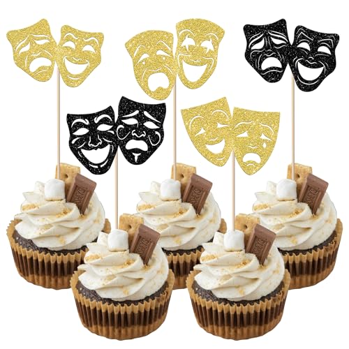30 Stück Theatralische Maske Cupcake Toppers Glitzer Komödie Filmabend Tortendeko