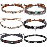 6 Pcs Cowboy Hat Band Replacement Handmade Ethnic Western Hat Belts Adjustable Hat Bands for Cowboy