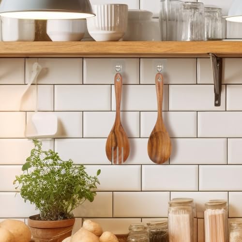 Cucharas de madera de teca con acabado artesanal premium para servir mesas elegantes, 2 uds 6