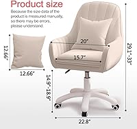 XUEGW Mid-Back Velvet Home Office Chair - Ergonomic Swivel Task Chair with Adjustable Height & Removable Cushion
